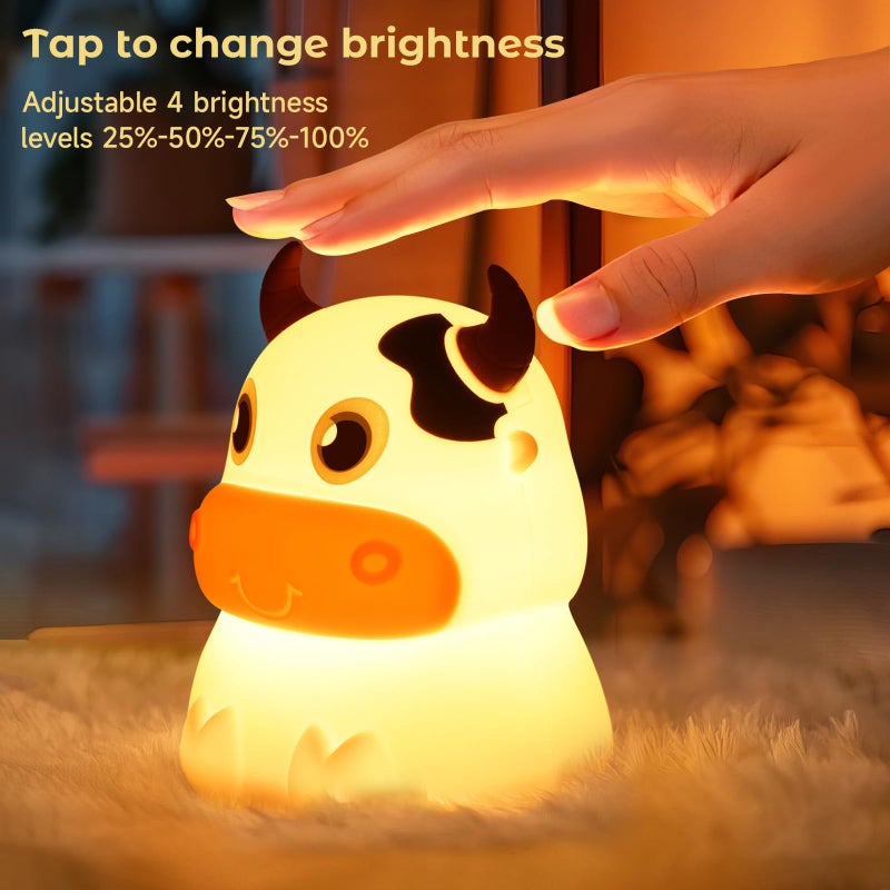 AVEKI Night Light for Kids, Portable Tap Control Rechargeable Nightlight Lamp, Color Changing, Remote Control Silicone Cute Animal Cow Night Lamp Bedroom Decor for Infant or Toddler (Cows-Remote) - Image 3